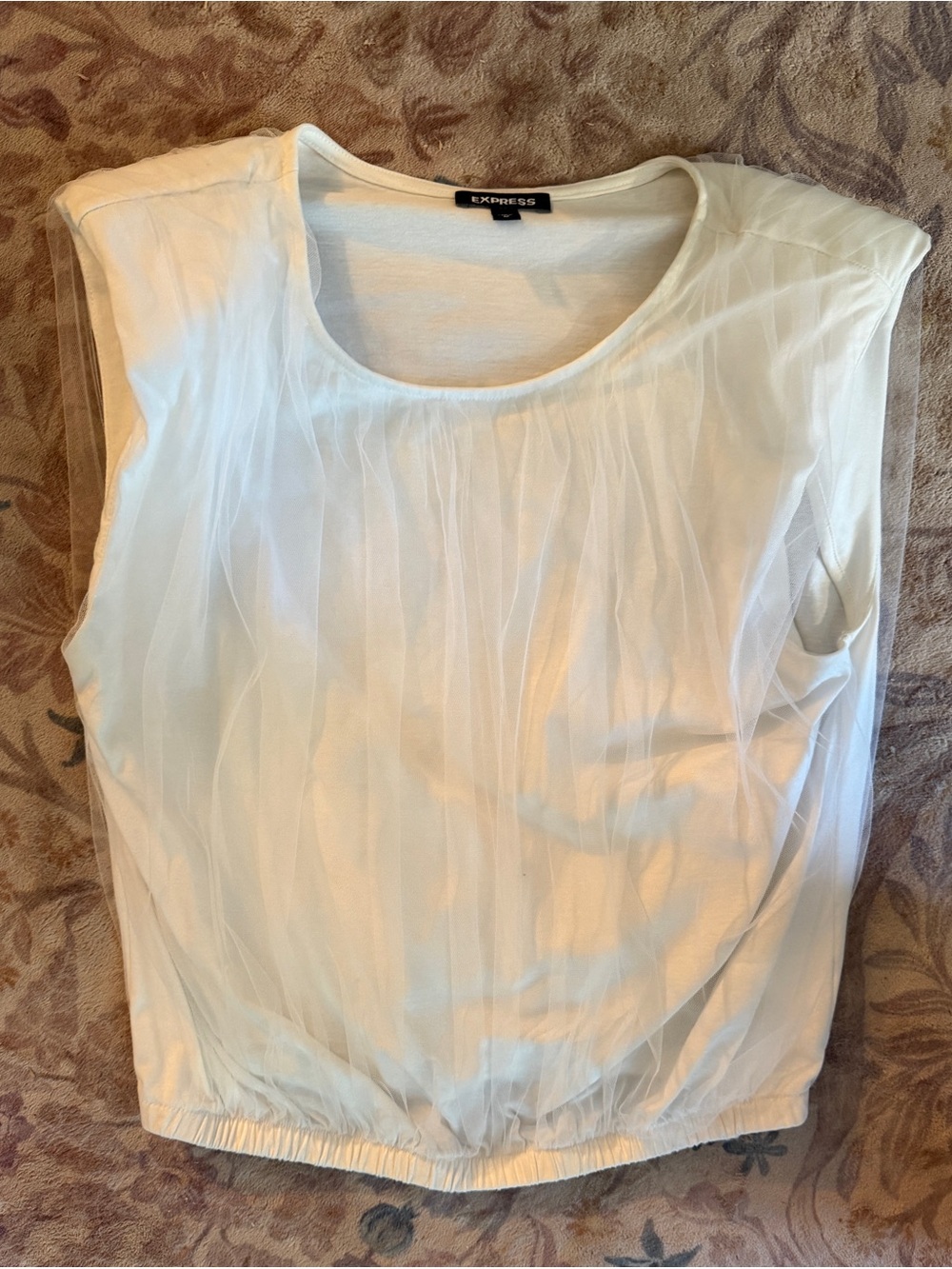 Express White Pleated Sheer Overlay Tank Top